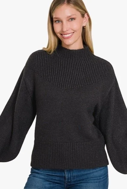 Black balloon sleeve sweater cheap